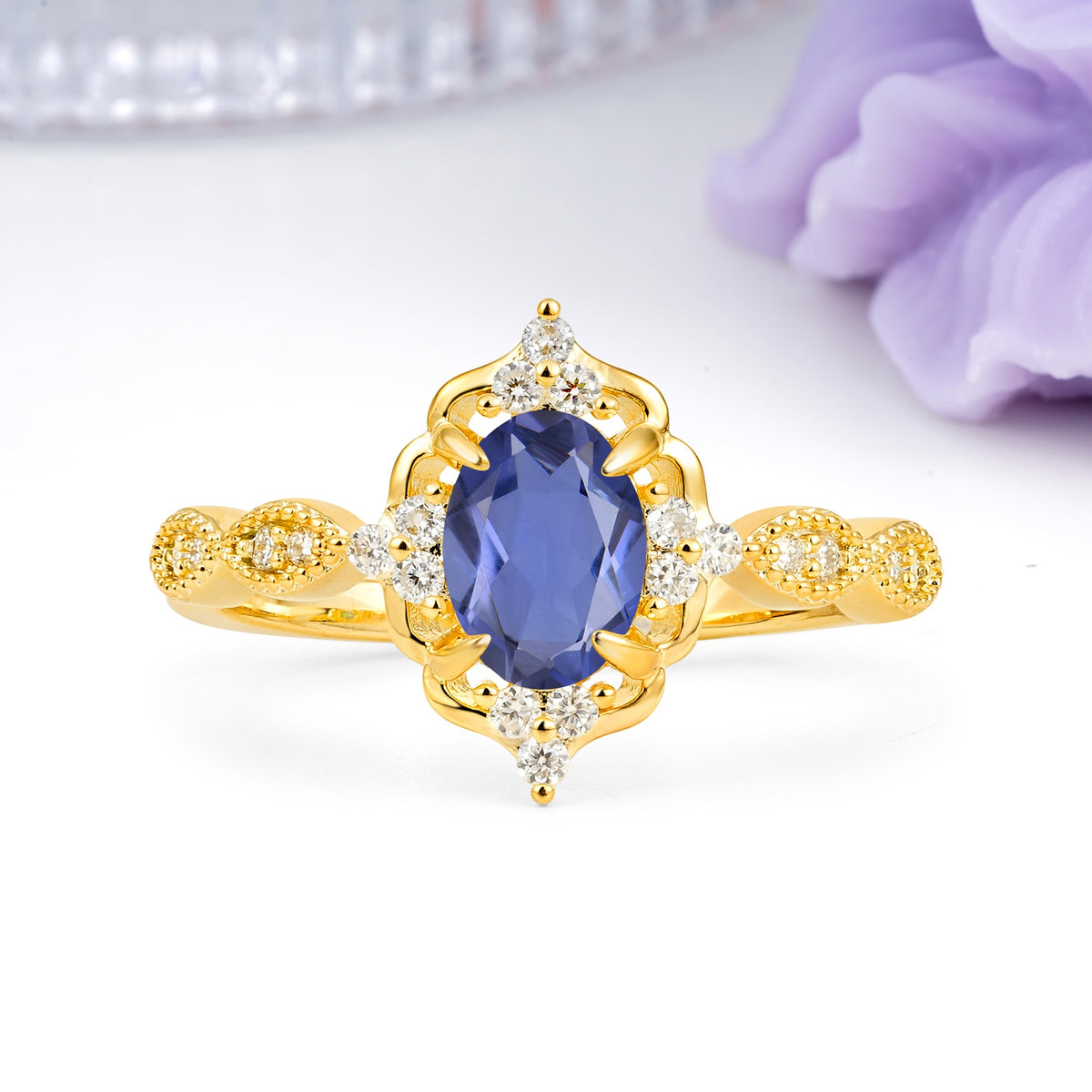 Luxurious Vintage 4-Prong Oval Cut Tanzanite Engagement Ring - Additional view