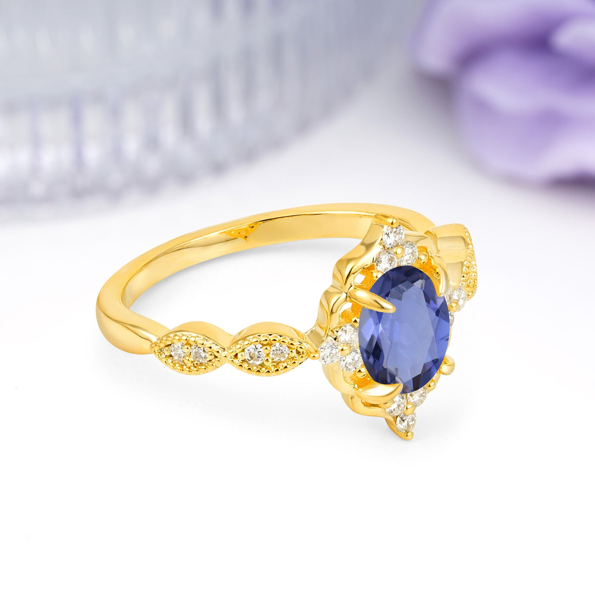 Luxurious Vintage 4-Prong Oval Cut Tanzanite Engagement Ring - Additional view