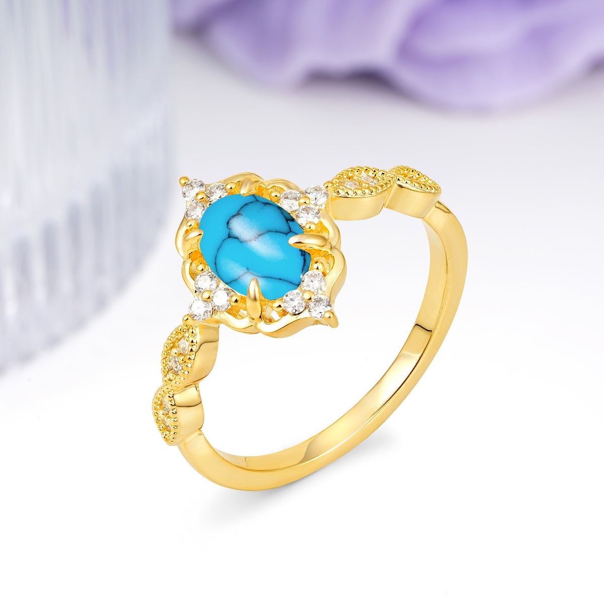 Luxurious Vintage 4-Prong Oval Cut Turquoise Engagement Ring - Additional view