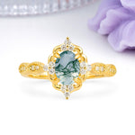 Luxurious Vintage 4-Prong Oval Cut Moss Agate Engagement Ring - Additional view