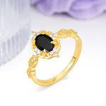 Luxurious Vintage 4-Prong Oval Cut Black Onyx Engagement Ring - Additional view