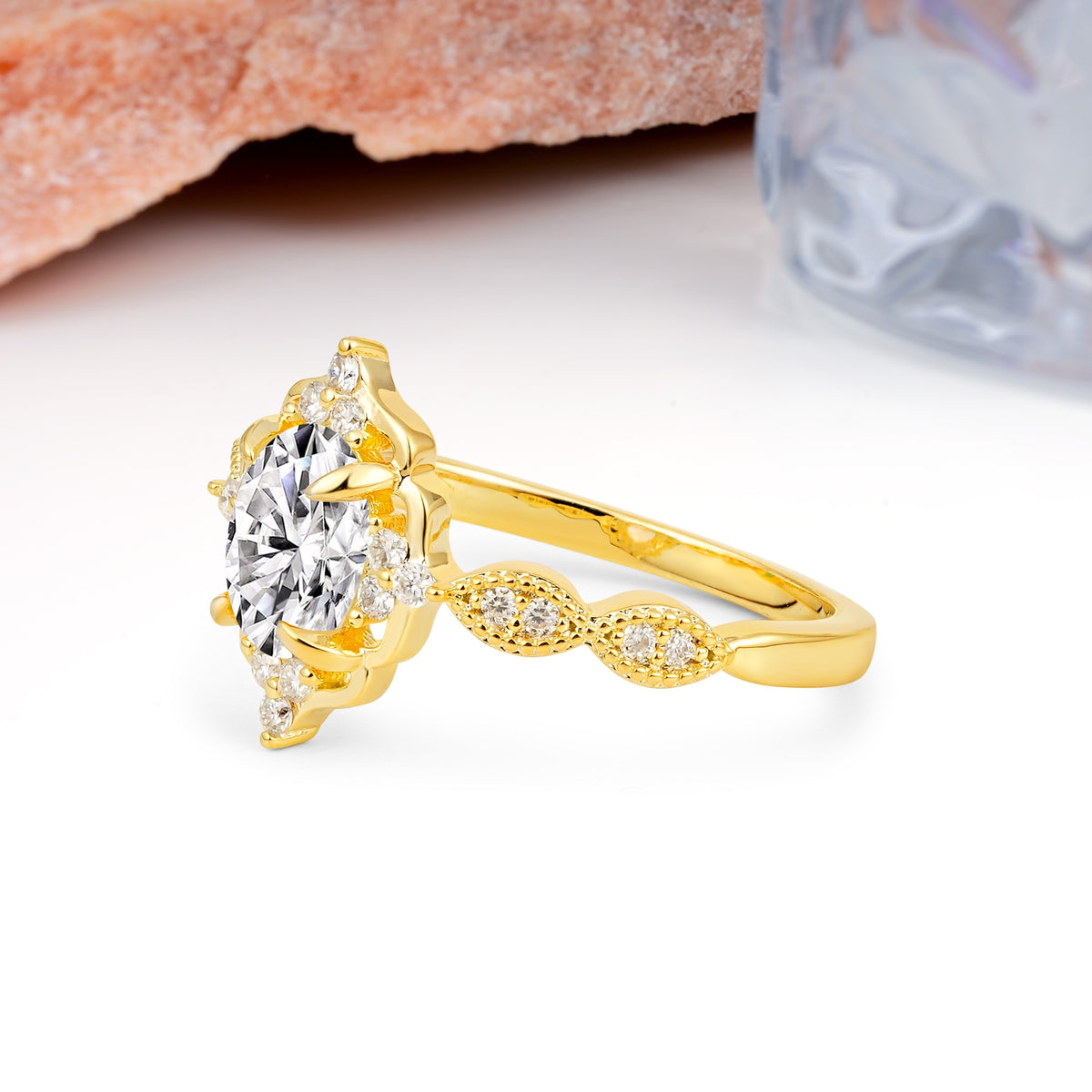 Luxurious Vintage 4-Prong Oval Cut Lab Diamond Engagement Ring - Additional view