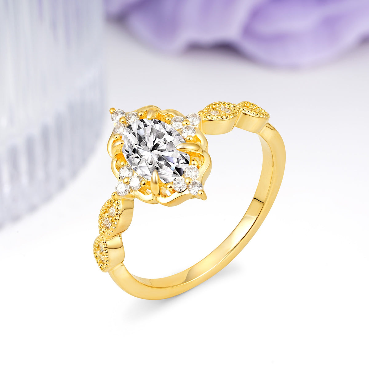Luxurious Vintage 4-Prong Oval Cut Lab Diamond Engagement Ring - Additional view