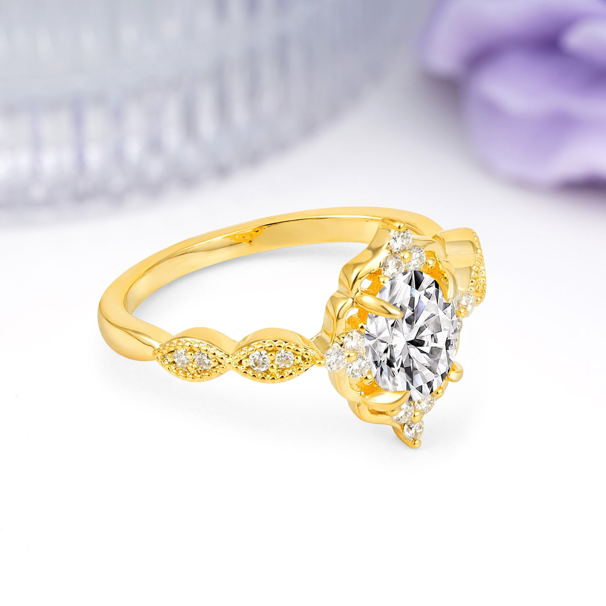 Luxurious Vintage 4-Prong Oval Cut Lab Diamond Engagement Ring - Additional view
