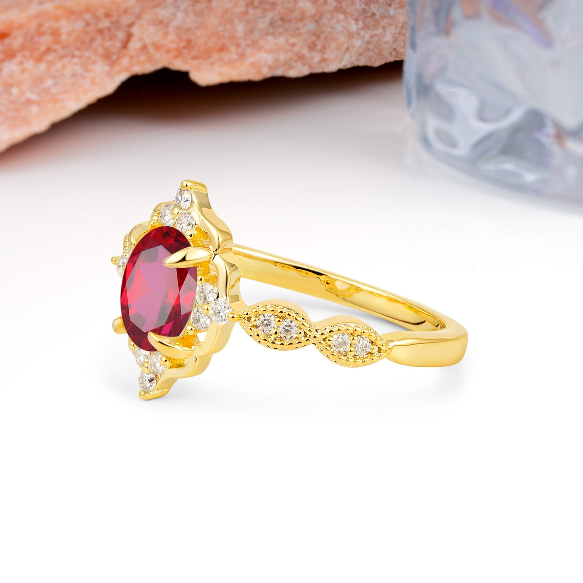 Luxurious Vintage 4-Prong Oval Cut Ruby Engagement Ring - Additional view