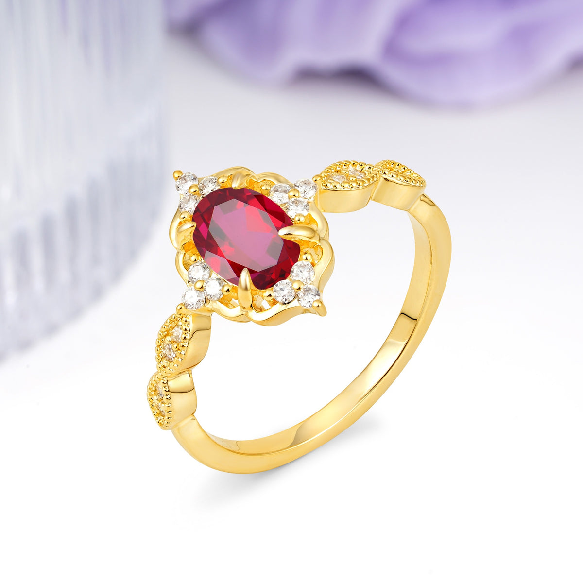 Luxurious Vintage 4-Prong Oval Cut Ruby Engagement Ring - Additional view
