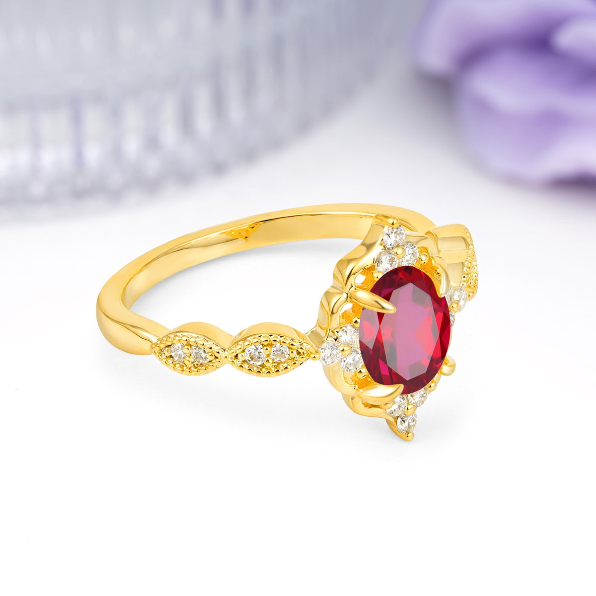 Luxurious Vintage 4-Prong Oval Cut Ruby Engagement Ring - Additional view