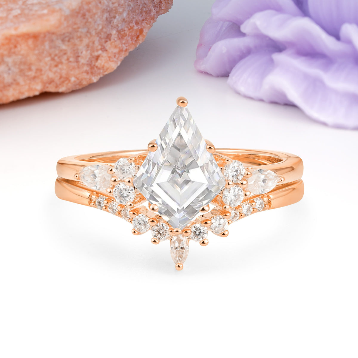 Classic, Luxurious 5-Prong Kite Cut Moissanite Bridal Ring Set - Additional view