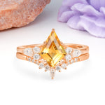 Classic, Luxurious 5-Prong Kite Cut Citrine Bridal Ring Set - Additional view