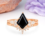 Classic, Luxurious 5-Prong Kite Cut Black Onyx Bridal Ring Set - Additional view