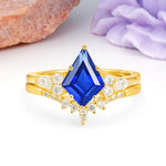 Classic, Luxurious 5-Prong Kite Cut Sapphire Bridal Ring Set - Additional view