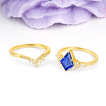 Classic, Luxurious 5-Prong Kite Cut Sapphire Bridal Ring Set - Additional view