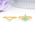 Classic, Luxurious 5-Prong Kite Cut Fire Opal Bridal Ring Set - Additional view