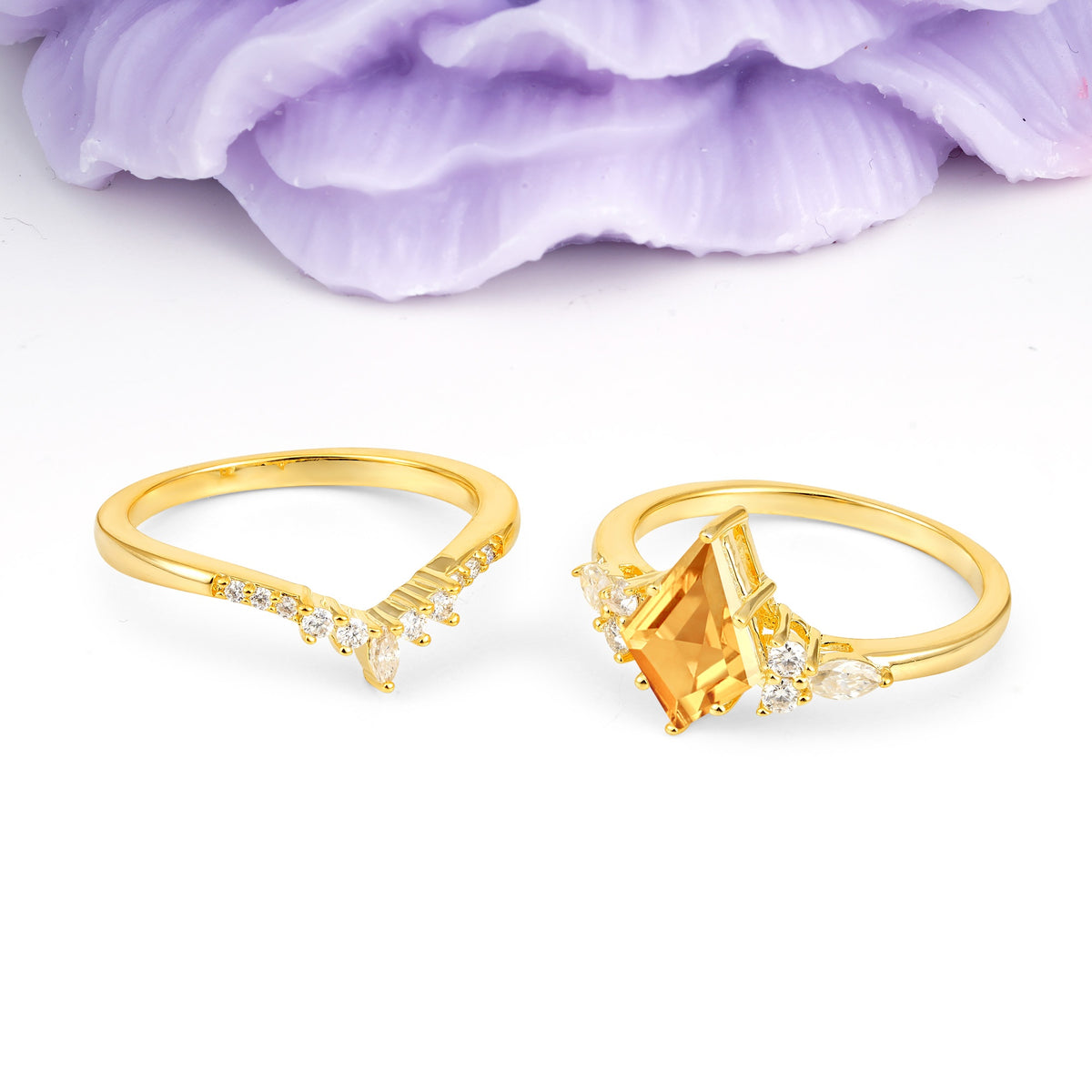 Classic, Luxurious 5-Prong Kite Cut Citrine Bridal Ring Set - Additional view