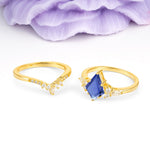 Classic, Luxurious 5-Prong Kite Cut Tanzanite Bridal Ring Set - Additional view