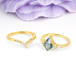 Classic, Luxurious 5-Prong Kite Cut Moss Agate Bridal Ring Set - Additional view