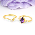 Classic, Luxurious 5-Prong Kite Cut Amethyst Bridal Ring Set - Additional view