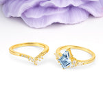 Classic, Luxurious 5-Prong Kite Cut Aquamarine Bridal Ring Set - Additional view