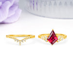 Classic, Luxurious 5-Prong Kite Cut Ruby Bridal Ring Set - Additional view