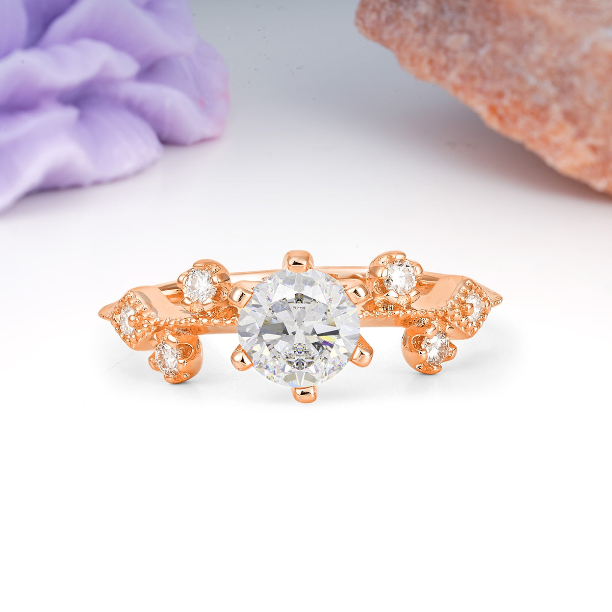Classic, Minimalist 6-Prong Round Cut Moissanite Engagement Ring - Additional view