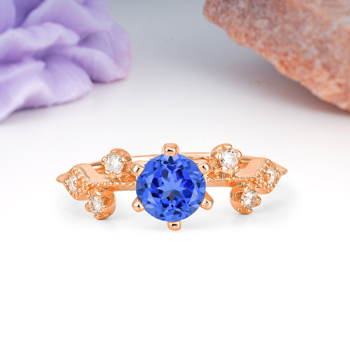 Classic, Minimalist 6-Prong Round Cut Sapphire Engagement Ring - Additional view