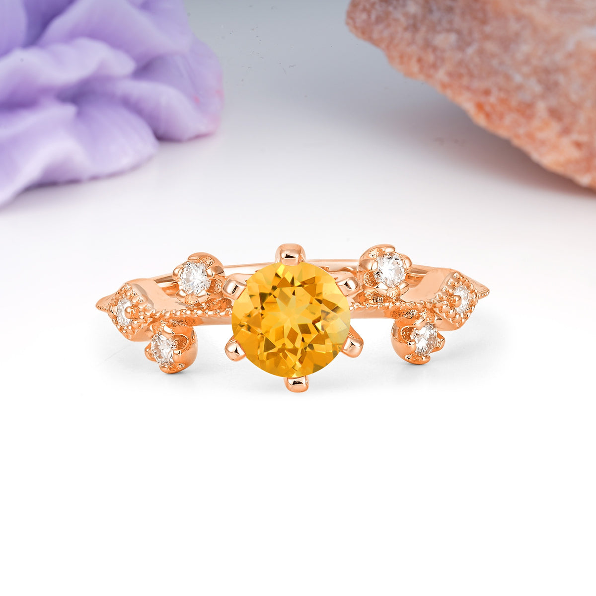Classic, Minimalist 6-Prong Round Cut Citrine Engagement Ring - Additional view