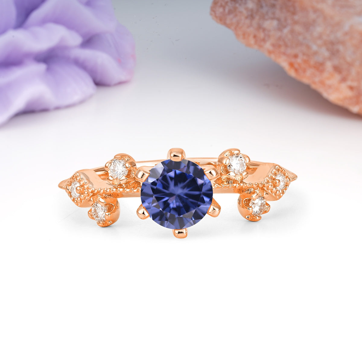 Classic, Minimalist 6-Prong Round Cut Tanzanite Engagement Ring - Additional view