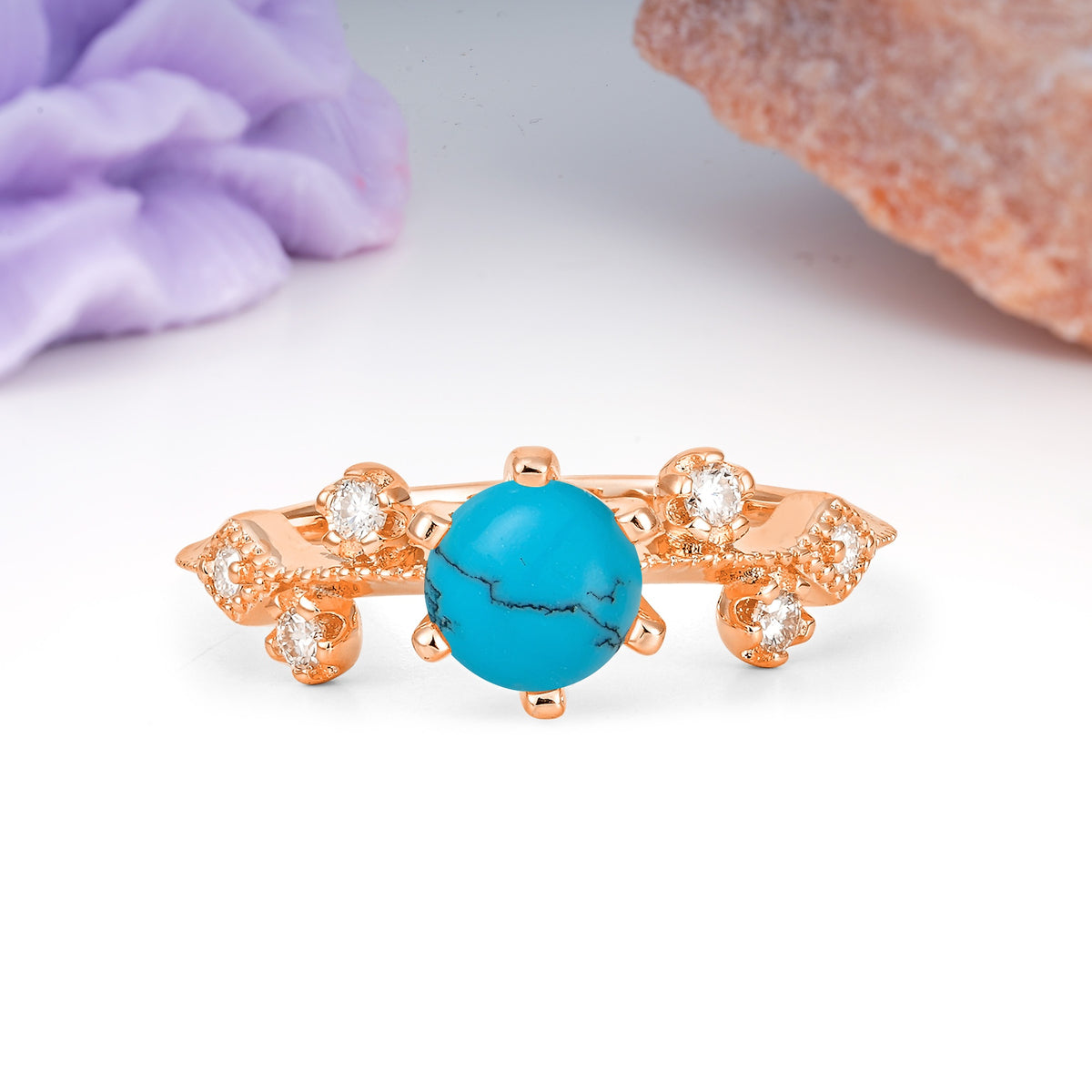Classic, Minimalist 6-Prong Round Cut Turquoise Engagement Ring - Additional view