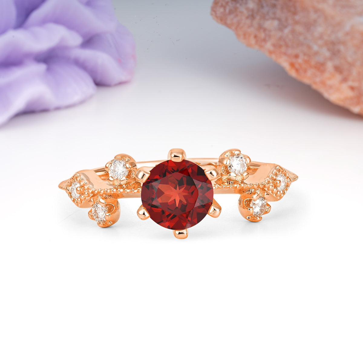 Classic, Minimalist 6-Prong Round Cut Garnet Engagement Ring - Additional view