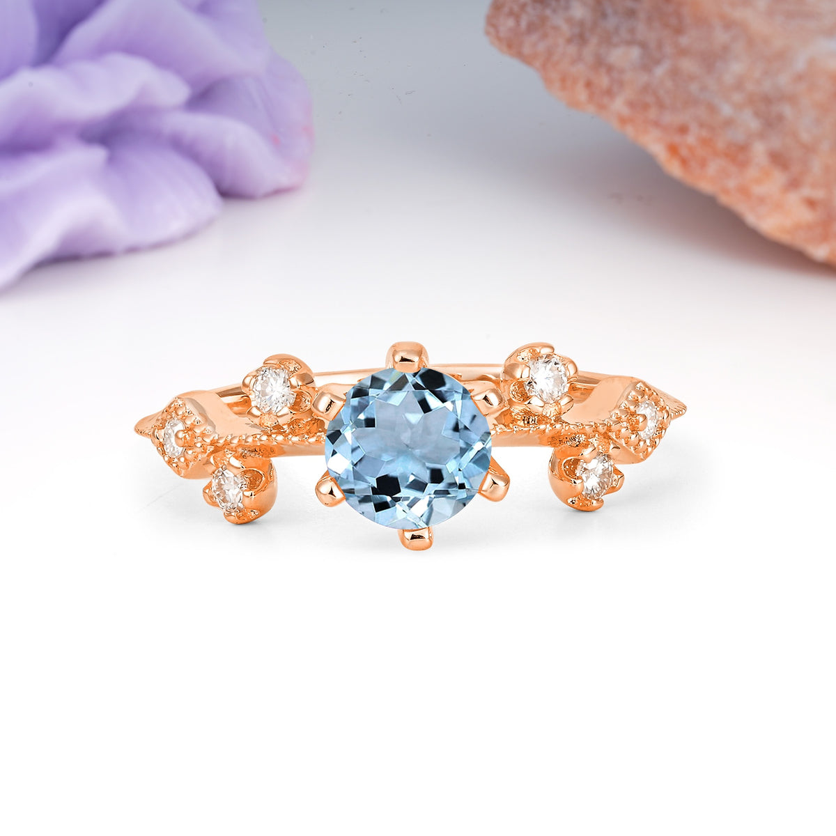 Classic, Minimalist 6-Prong Round Cut Aquamarine Engagement Ring - Additional view