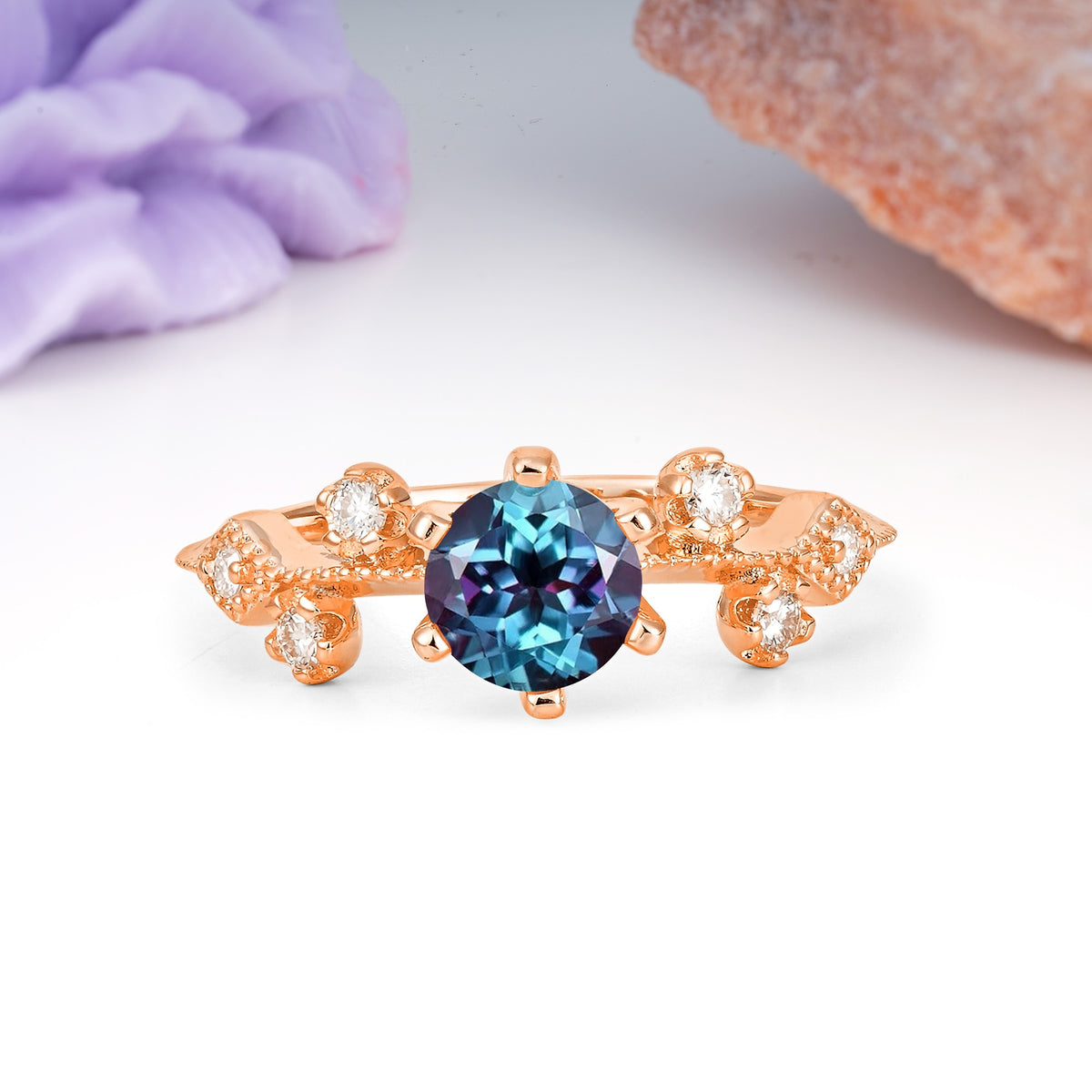 Classic, Minimalist 6-Prong Round Cut Alexandrite Engagement Ring - Additional view