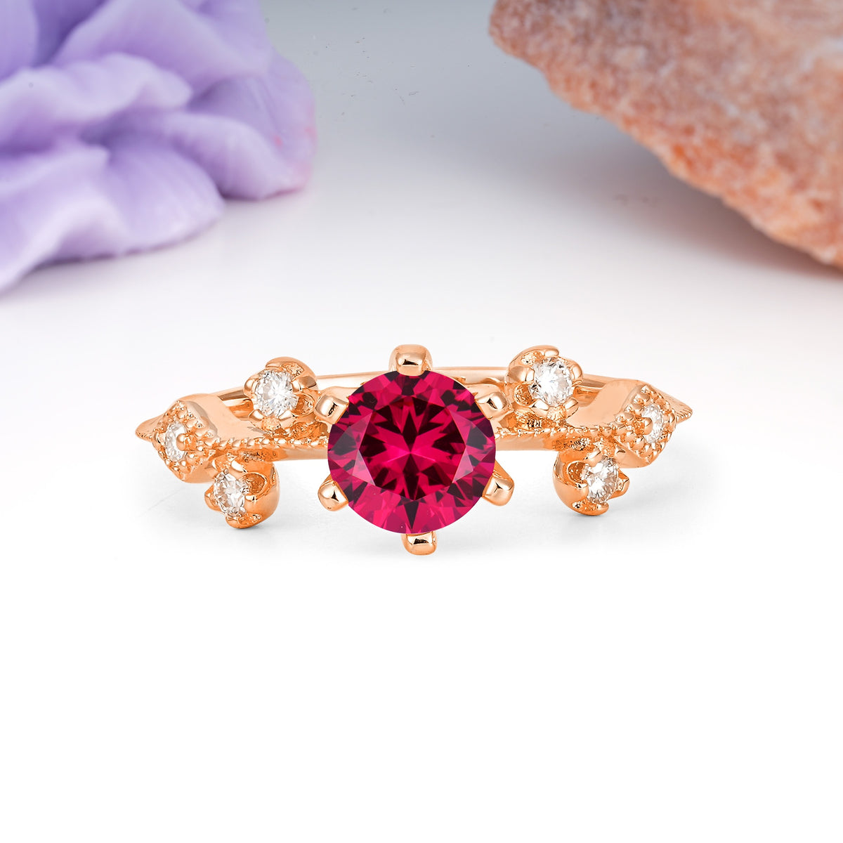 Classic, Minimalist 6-Prong Round Cut Ruby Engagement Ring - Additional view