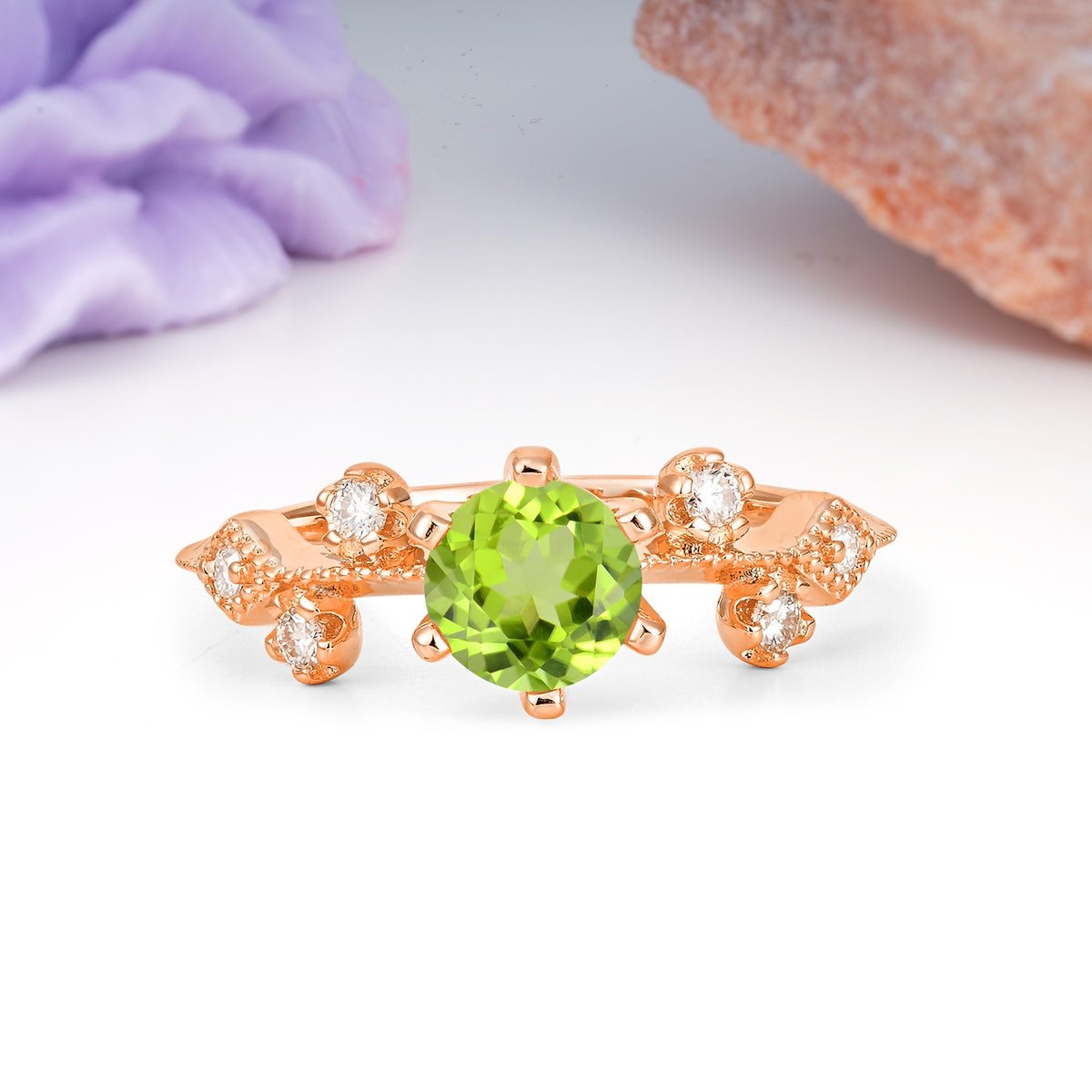 Classic, Minimalist 6-Prong Round Cut Peridot Engagement Ring - Additional view