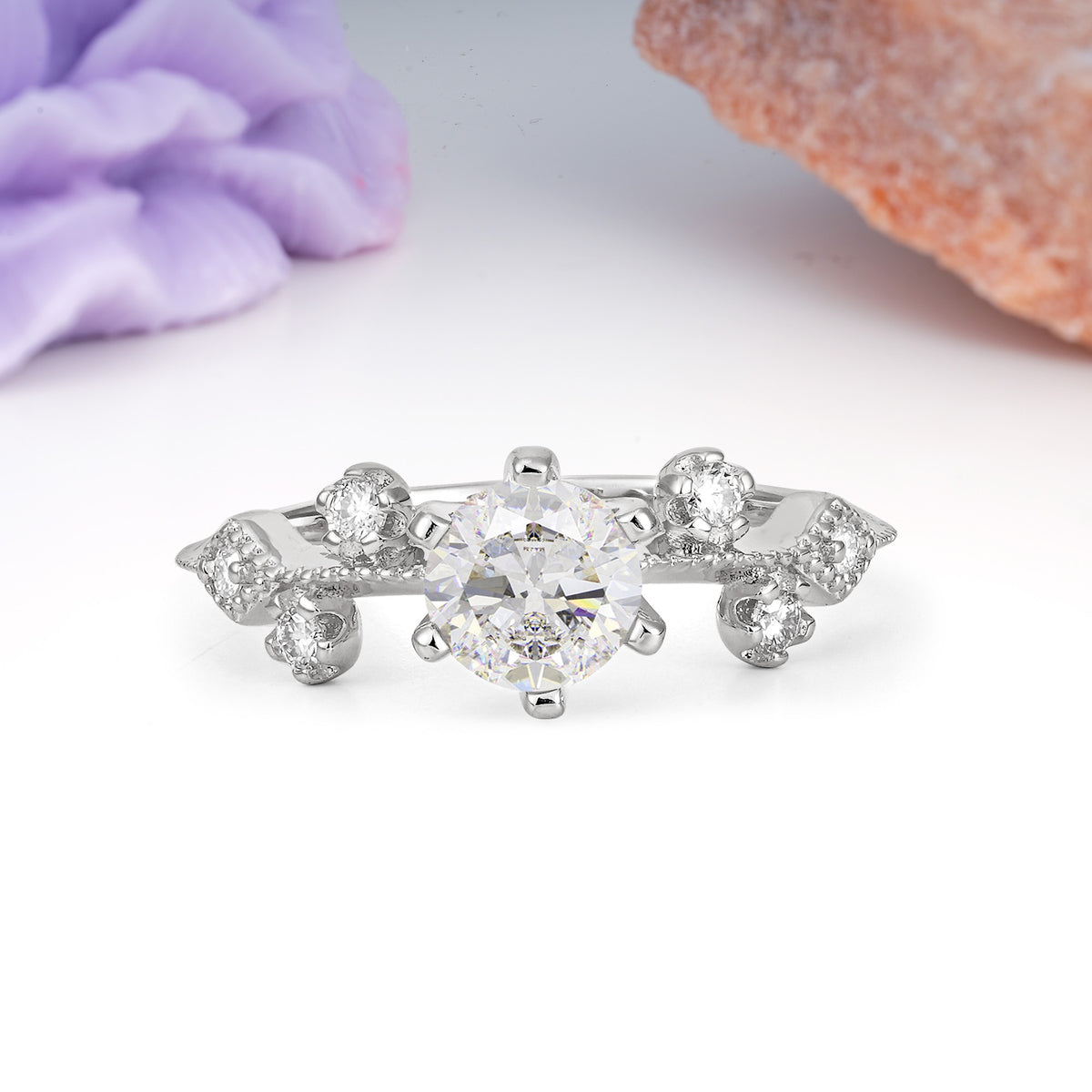 Classic, Minimalist 6-Prong Round Cut Moissanite Engagement Ring - Additional view
