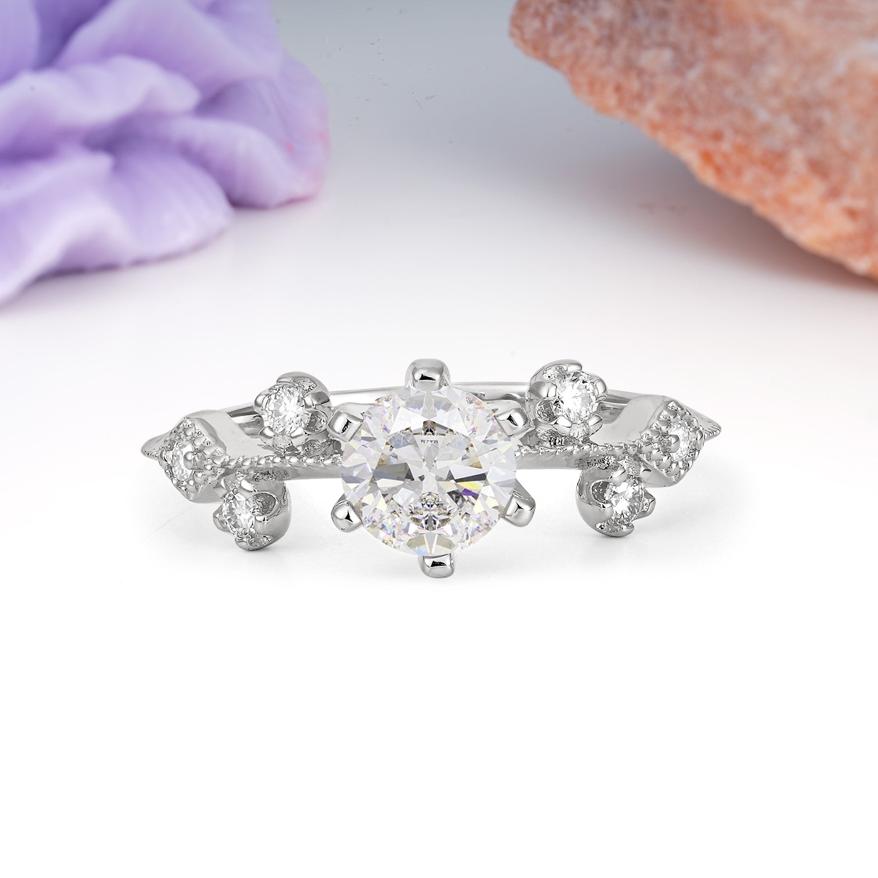 Classic, Minimalist 6-Prong Round Cut Moissanite Engagement Ring - Additional view