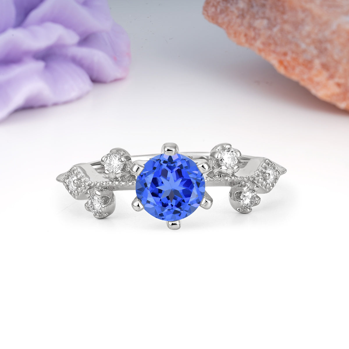 Classic, Minimalist 6-Prong Round Cut Sapphire Engagement Ring - Additional view