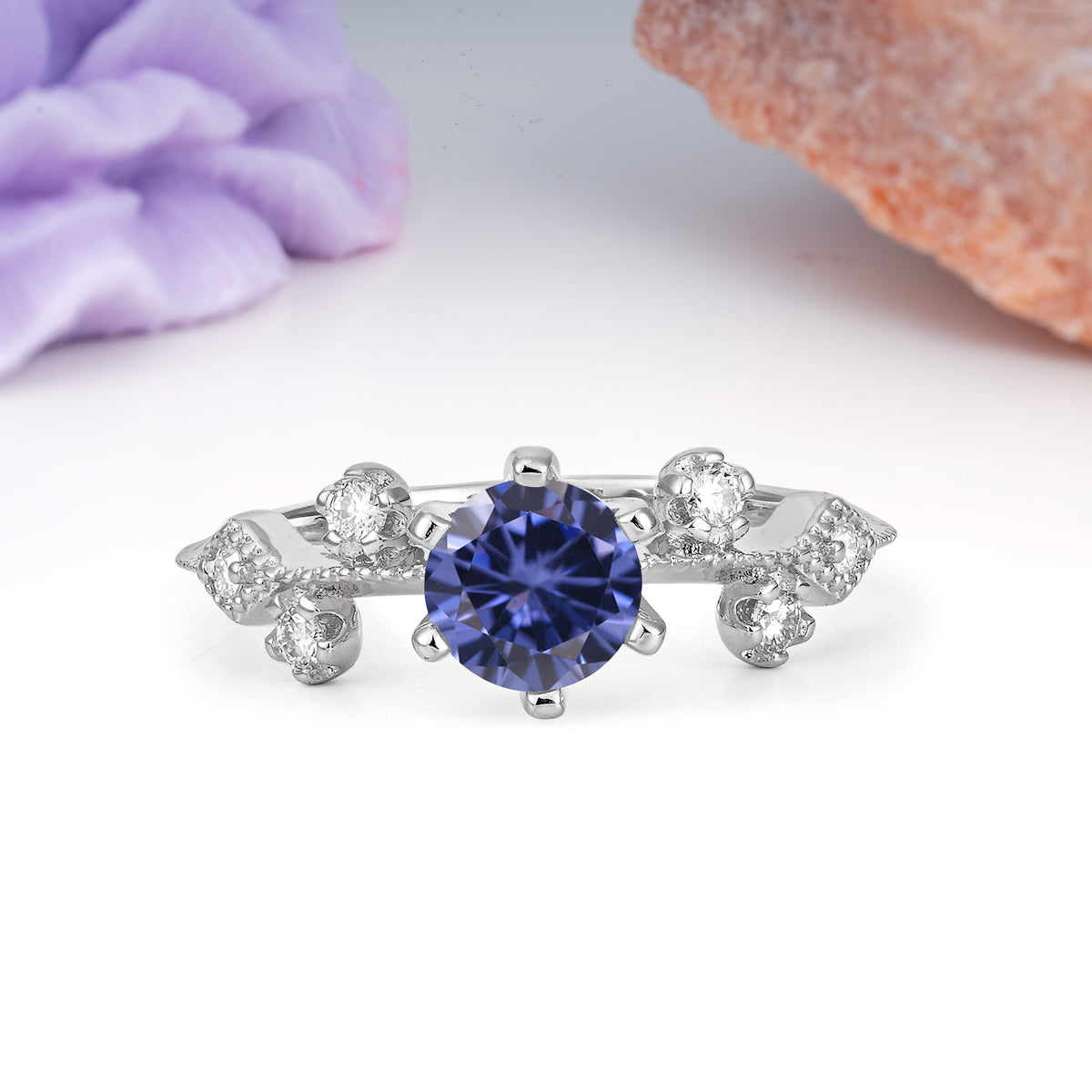 Classic, Minimalist 6-Prong Round Cut Tanzanite Engagement Ring - Additional view