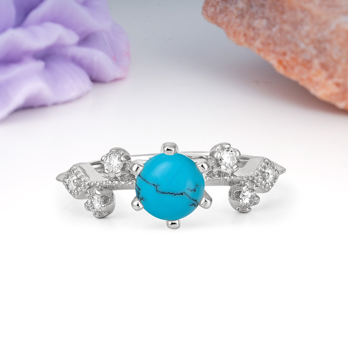Classic, Minimalist 6-Prong Round Cut Turquoise Engagement Ring - Additional view