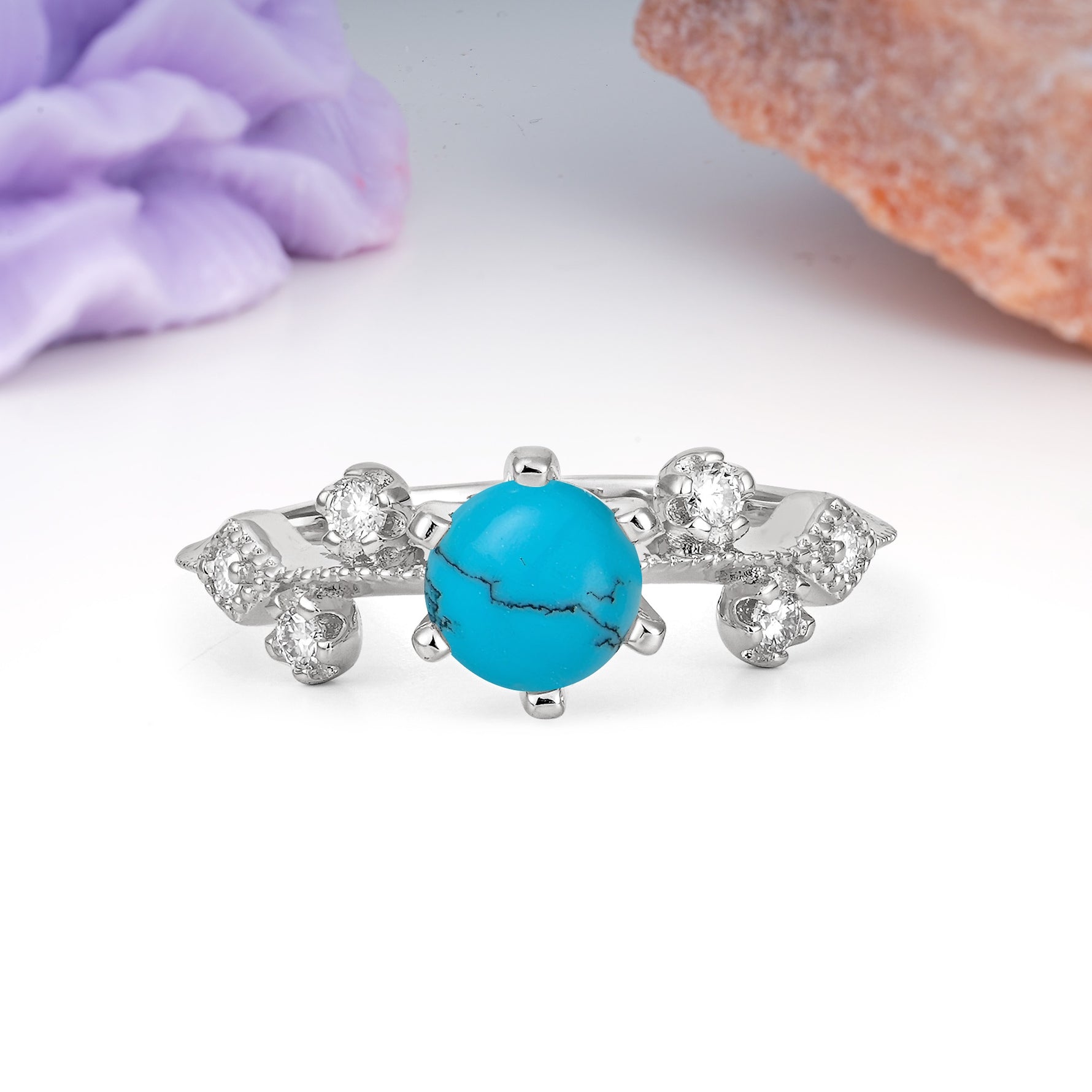 Classic, Minimalist 6-Prong Round Cut Turquoise Engagement Ring - Additional view
