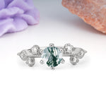 Classic, Minimalist 6-Prong Round Cut Moss Agate Engagement Ring - Additional view