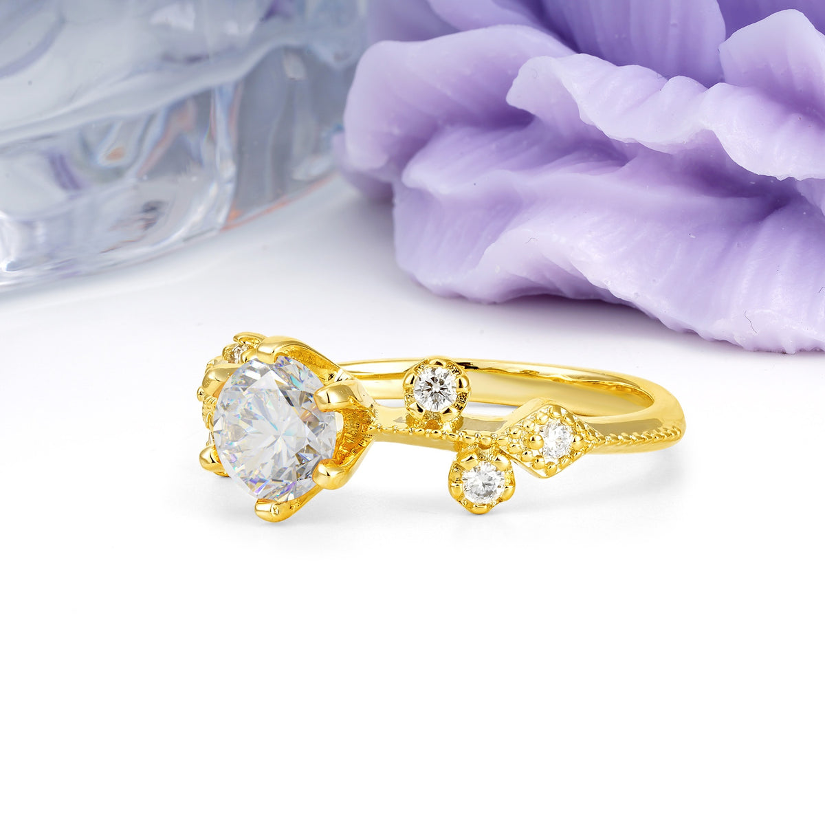Classic, Minimalist 6-Prong Round Cut Moissanite Engagement Ring - Additional view