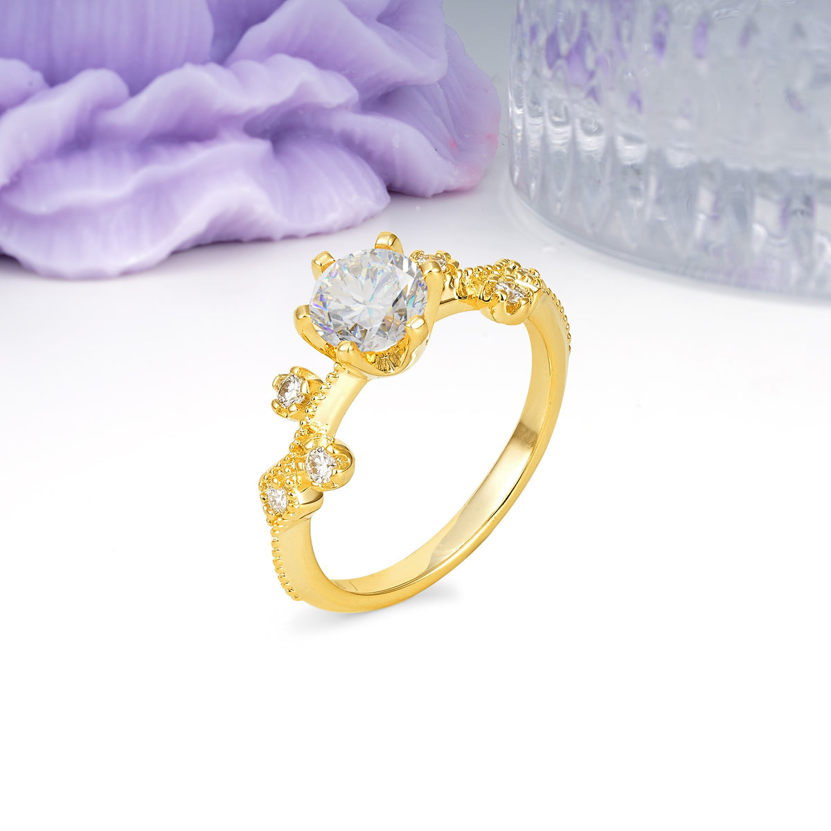 Classic, Minimalist 6-Prong Round Cut Moissanite Engagement Ring - Additional view