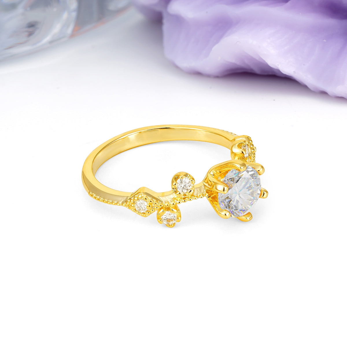 Classic, Minimalist 6-Prong Round Cut Moissanite Engagement Ring - Additional view