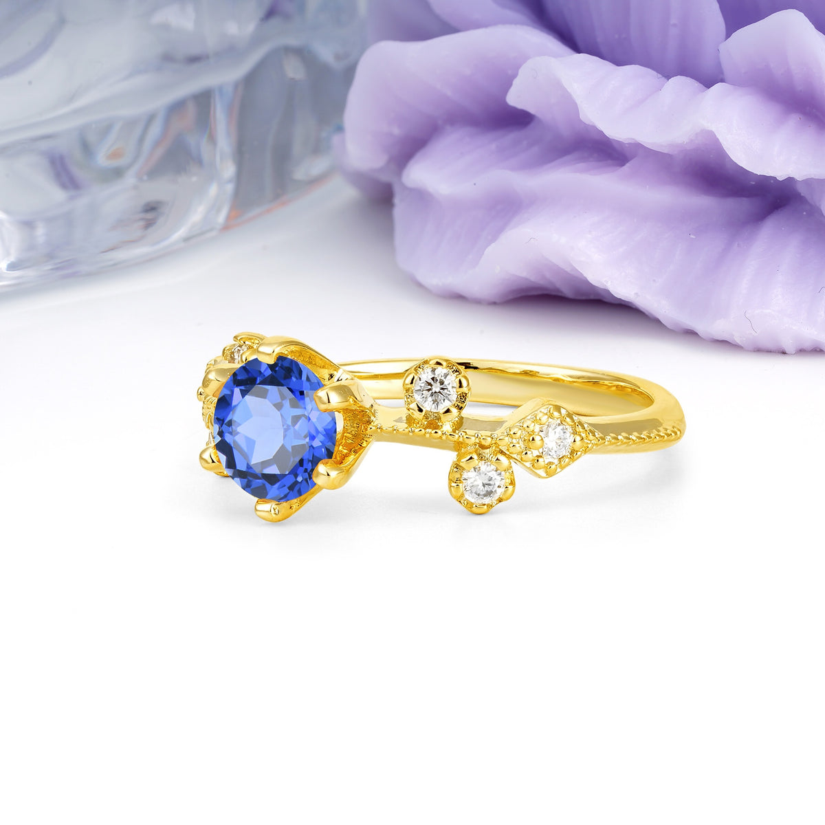 Classic, Minimalist 6-Prong Round Cut Sapphire Engagement Ring - Additional view