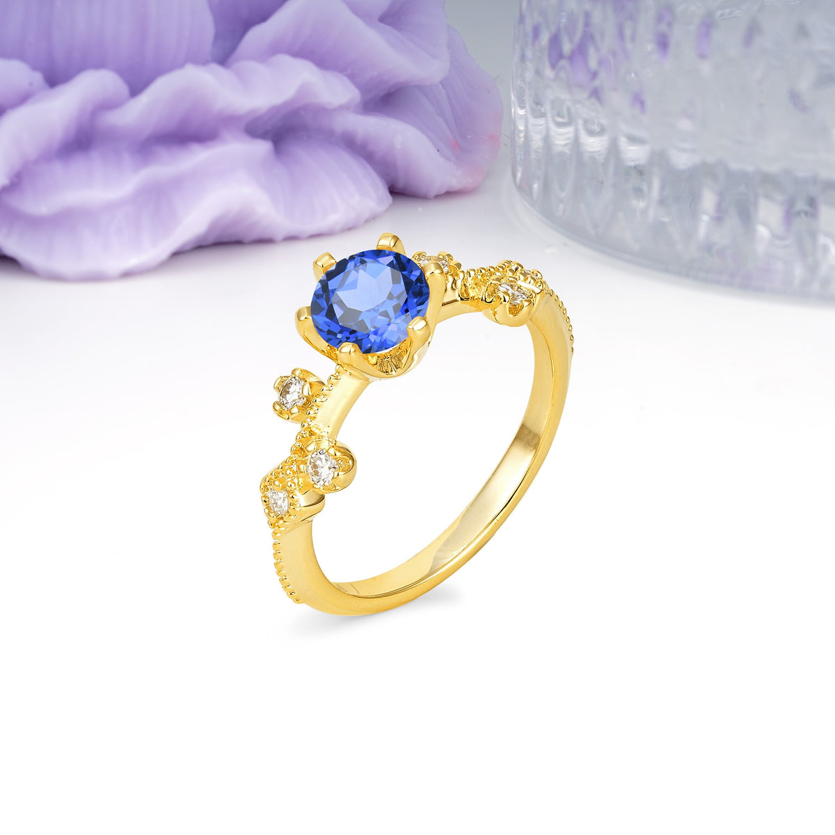 Classic, Minimalist 6-Prong Round Cut Sapphire Engagement Ring - Additional view