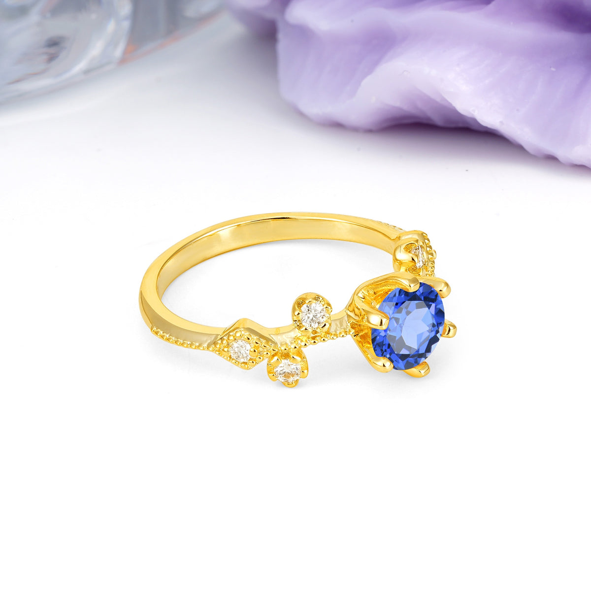 Classic, Minimalist 6-Prong Round Cut Sapphire Engagement Ring - Additional view
