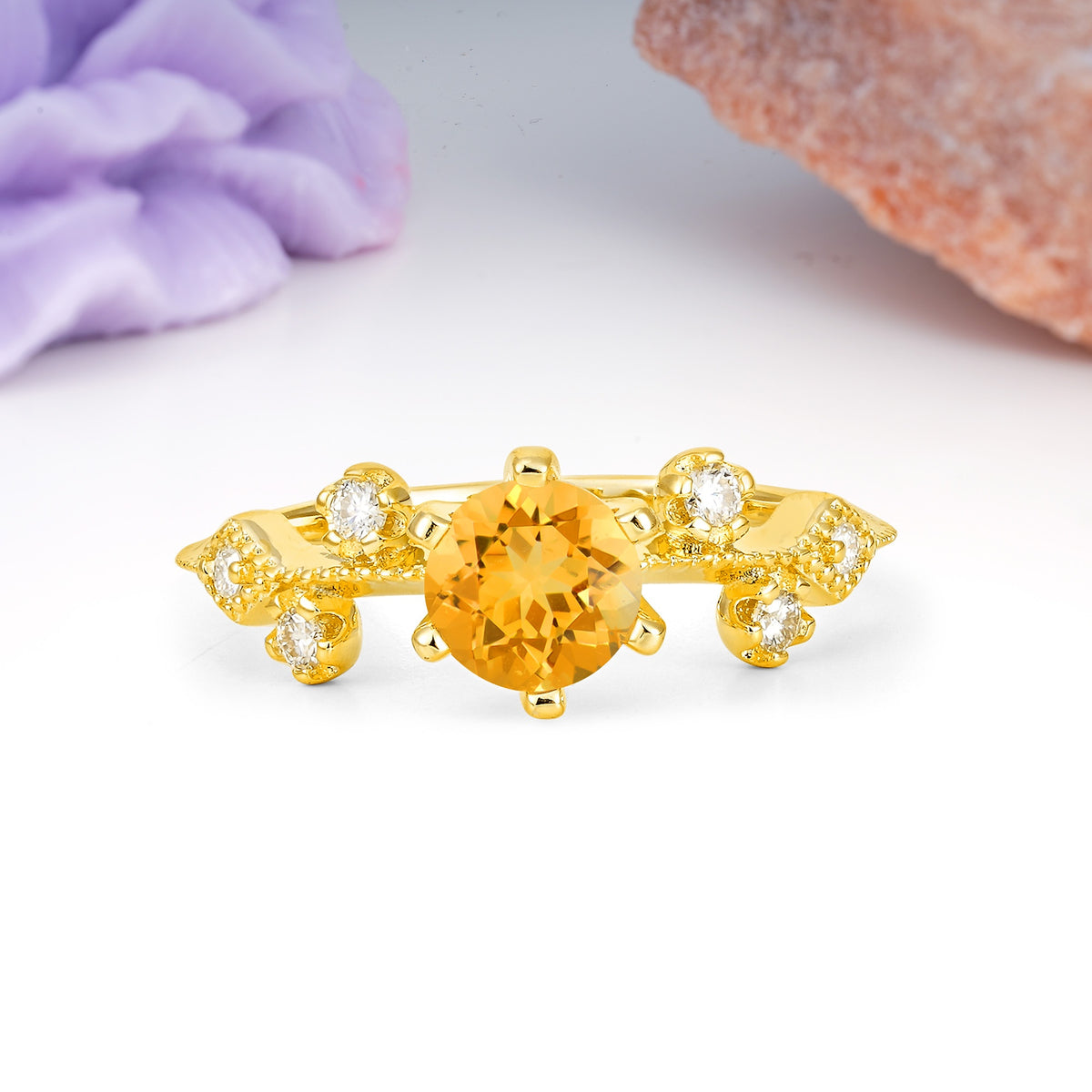 Classic, Minimalist 6-Prong Round Cut Citrine Engagement Ring - Additional view