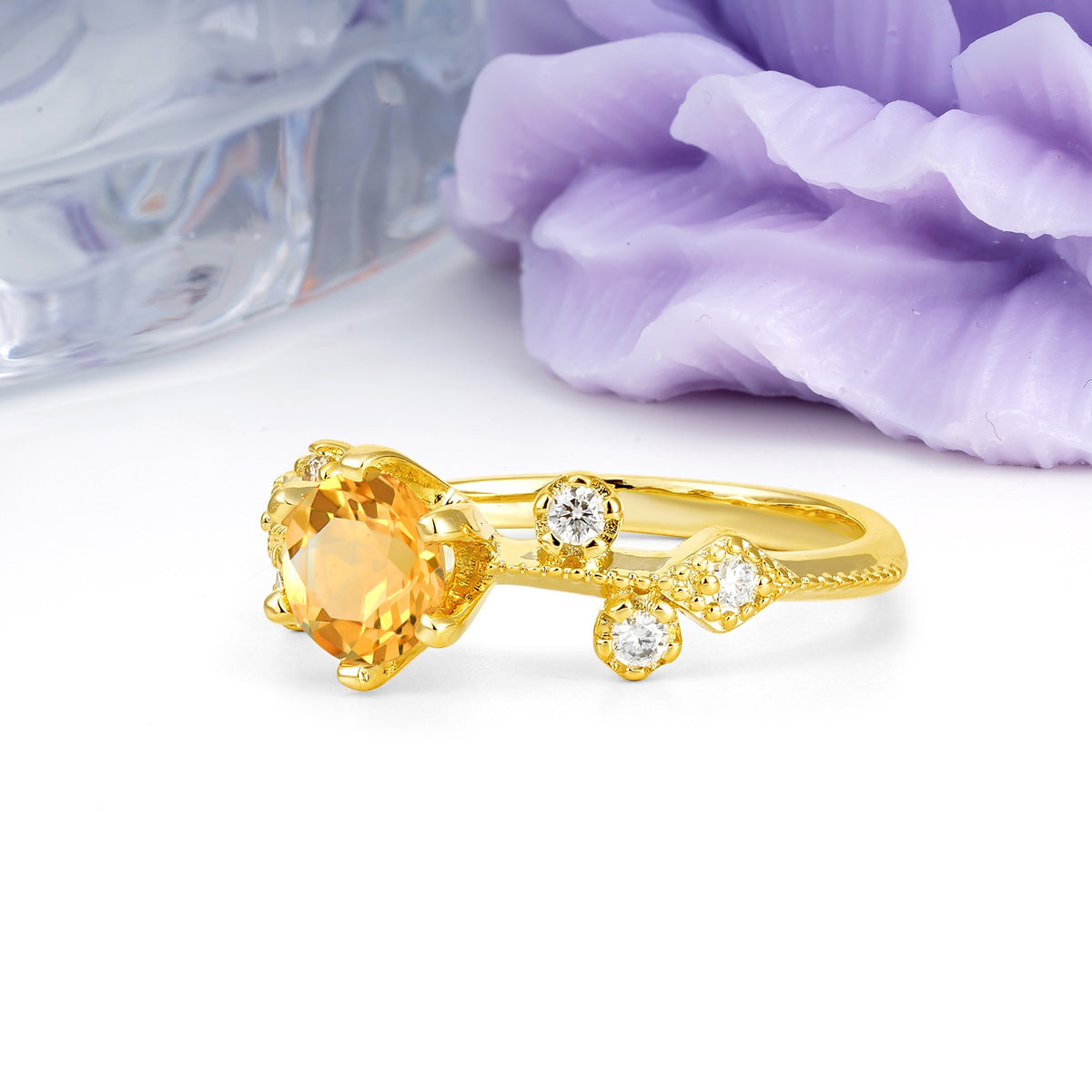 Classic, Minimalist 6-Prong Round Cut Citrine Engagement Ring - Additional view