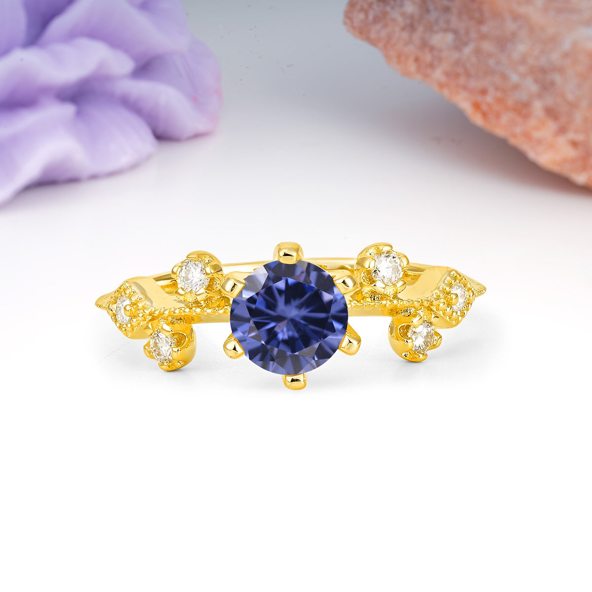 Classic, Minimalist 6-Prong Round Cut Tanzanite Engagement Ring - Additional view
