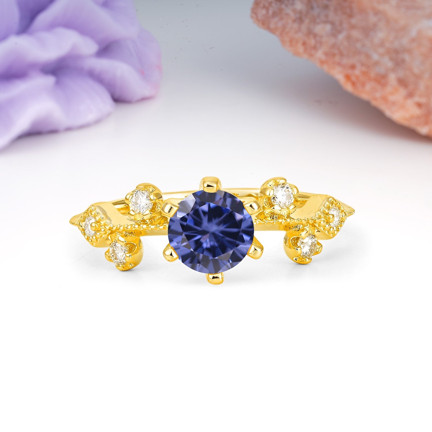 Classic, Minimalist 6-Prong Round Cut Tanzanite Engagement Ring - Additional view